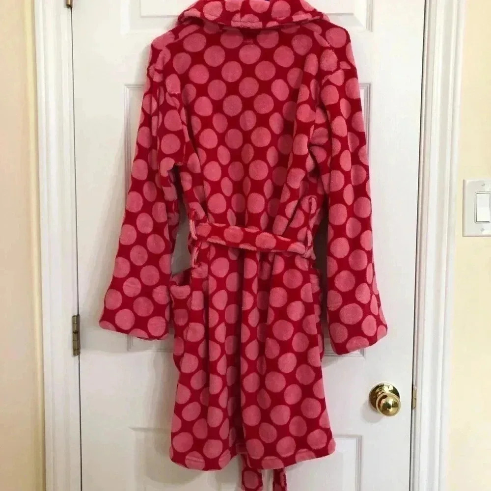 La Senza Fuzzy Pink Polka Dot Bathrobe Size S/MED - Picture 9 of 16